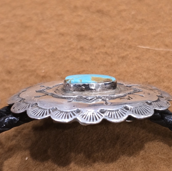 Navajo Sterling Silver Handmade Turquoise Concho Style Bolo Tie "RTL" - Picture 10 of 16